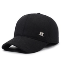 Men's winter baseball cap in black wool fabric with silver R SPORTBEST logo accent - Adjustable / Black