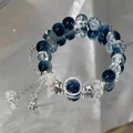 Exquisite sea blue beaded bracelet with star charms and sapphire crystal focal point - Galaxy Star Bracelet #sz377