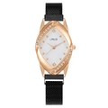 Elegante rotgoldene Strass-Damenuhr mit olivförmigem Gehäuse und schwarzem Magnetarmband - Schwarz