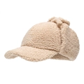 Gorra de béisbol beige de lana borreguillo con orejeras y textura afelpada - Ajustable / Caqui