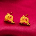 Brass gold-plated fish shaped earrings with frosted matte finish on red fabric background - Style 6 Fish Texture Stud Earrings (1 Pair With Backs)