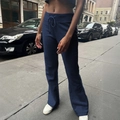 Navy blue high-waisted flared yoga pants with adjustable drawstring for women - S / Navy Blue