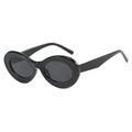 Retro oval thick frame sunglasses in glossy black finish with dark grey UV lenses - Black Frame Black Grey Lens