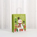Bolsa de regalo de Navidad vertical de papel kraft verde con muñeco de nieve y motivos - Estilo Muñeco de Nieve Y Calcetín de Navidad (041-1)