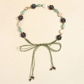 Cadena de cintura trenzada bohemia verde con cuentas de flores de madera y borla - 19468 Verde