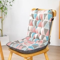 Padded chair cushion with colorful geometric triangles and secure black tie-down straps - Pink Triangle