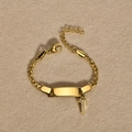 Gold-plated stainless steel bracelet featuring a crystal-set T pendant and flat link chain - Gold Letter T