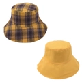 Double-sided bucket hat featuring yellow plaid pattern and solid yellow finish - One Size / Yellow And Gray Plaid