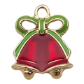 Kerstbel bedeltje in rood en groen emaille met gouden afwerking voor DIY sieraden - Bel 13x13mm