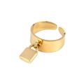 Classic golden stainless steel open ring featuring a stylish square lock pendant detail - One Size / Gold (B2279)