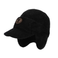 Winter-Strickmütze mit Ohrenklappen und Plüschfutter für Wärme im Freien - Schwarz