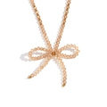 Collana con ciondolo a fiocco in cristallo champagne e perle in acciaio inox stile moda - Champagne Chiaro Trasparente
