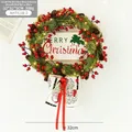 32cm LED Christmas linen wreath with red berries, pine cones and Merry Christmas sign - Red Berry Wreath Style B