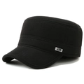 Winter thermal black flat top cap with ribbed fabric and side metal logo for men - Adjustable / Black