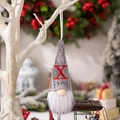 Grey Christmas gnome ornament with red letter X embroidery and a white beard - Letter X Style