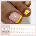 Lemon yellow French tip and striped toe nail press-ons with 24 pieces set - JY094-B7 Bright Yellow Stripes