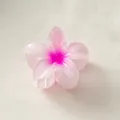 Pink frangipani flower hair claw clip with a subtle resin gradient finish for women - White with Pink Heart [8cm Large]