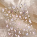Self-adhesive nail stickers with purple butterflies, tulips, and metallic laser finish - Transparent Glass Crush-Pearl (TL-354)