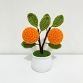 Handmade crocheted potted plant with orange fruits in a white ceramic pot - Orange