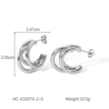 Detail showing dimensions of triple layered silver hoop earrings with 13.3g weight - Triple Layer Silver Style (HC-E10074-2-S)
