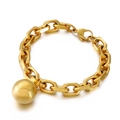 Fashion gold chunky chain bracelet with large polished sphere pendant in stainless steel - Gold Ball Style (KB155289-Z)