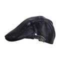 Berretto piatto classico in denim nero lavato con fibbia in bronzo e design vintage - Nero