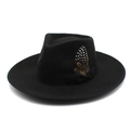 Chapeau fedora en laine noire classique avec ruban élégant et détails de plumes - M(56-58cm) / Noir