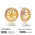 Detail view of hollow spherical stainless steel earrings with colorful enamel daisy pattern - Hollow Colorful Enamel Daisy Style (JDE0208036)