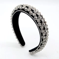 Sparkling black velvet headband with luxury rhinestones and polished metal settings - Silver