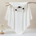 White coral fleece hooded baby bath towel with brown bear embroidery on natural branch - 80*80cm / Dark Nose Bear