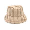 Cappello a secchiello beige in peluche con trama a righe verticali in morbida pelliccia - M (56-58cm) / Cachi