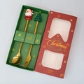 Golden stainless steel spoon and fork set with Santa and Christmas tree charms in gift box - Gold Santa/Round Tree [2PCS] Machine Polished