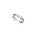 Silver tone heart shaped band ring with intricate beaded texture on a white background - Milgrain Edge Heart Wrap / White