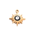 Golden sunburst evil eye charm pendant with black and white enamel detail for DIY jewelry - Black
