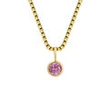 Pink round gemstone pendant on a gold box chain necklace with minimalist design - October Pink - Gold