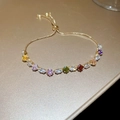 Golden sugar cube bracelet with colorful zircon crystals and adjustable drawstring - No.48 Colored Cut Zircon Bolo Bracelet-Gold-Multicolor