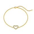 Elegant gold heart pendant bracelet with shimmering pavé zircon border on wheat chain - 925 Silver / Gold (NE150006-S-G-WH)