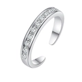 Anillo de dedo del pie ajustable en plata 925 con fila de circonitas blancas brillantes - Estilo Strass - Plateado