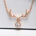 Elegant rose gold reindeer antler necklace with a round brilliant-cut zircon pendant - Rose Gold