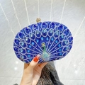 Elegant blue peacock evening clutch bag with sparkling crystals and rhinestones - Blue