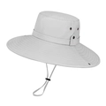Light grey wide brim sun hat with adjustable drawstring and metal side vents for camping - Light Gray