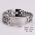 Macro detail of industrial stainless steel Cuban chain showing dimensions 23cm by 21mm - Silver (23cm)