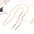 Golden eyewear chain with purple daisy enamel charms and clear silicone loops - 1060-3 (Daisy Purple)