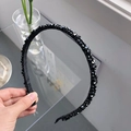 Elegant thin headband featuring faceted black crystal beads for a minimalist look - Handmade Black Beads