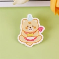 Cute cream yellow acrylic bear pin badge with blue party hat and cake ornament - Cake Party Bear