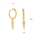 Dettaglio delle dimensioni di orecchini a cerchio in argento S925 dorato con triangoli zircone - Argento 925 placcato oro giallo