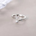 S925 sterling silver V-shaped adjustable open ring with sparkling pavé cubic zirconia - Letter V