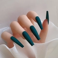 Detail of extra long matte dark green ballerina press on nails with a frosted texture finish - Peacock Green-Glossy(CBL-20)