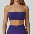 Seamless dark purple yoga set with tube top sports bra and high waist ribbed leggings - XL / Tops / Navy Blue