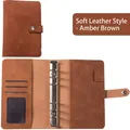A6 Amber Brown soft leather notebook binder with 6-ring mechanism and card slots - Amber Brown Shell